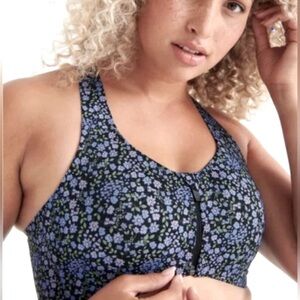 Knix Bra High Support Catalyst Front Zip Sports Floral Size 7 36 38 DD DDD E